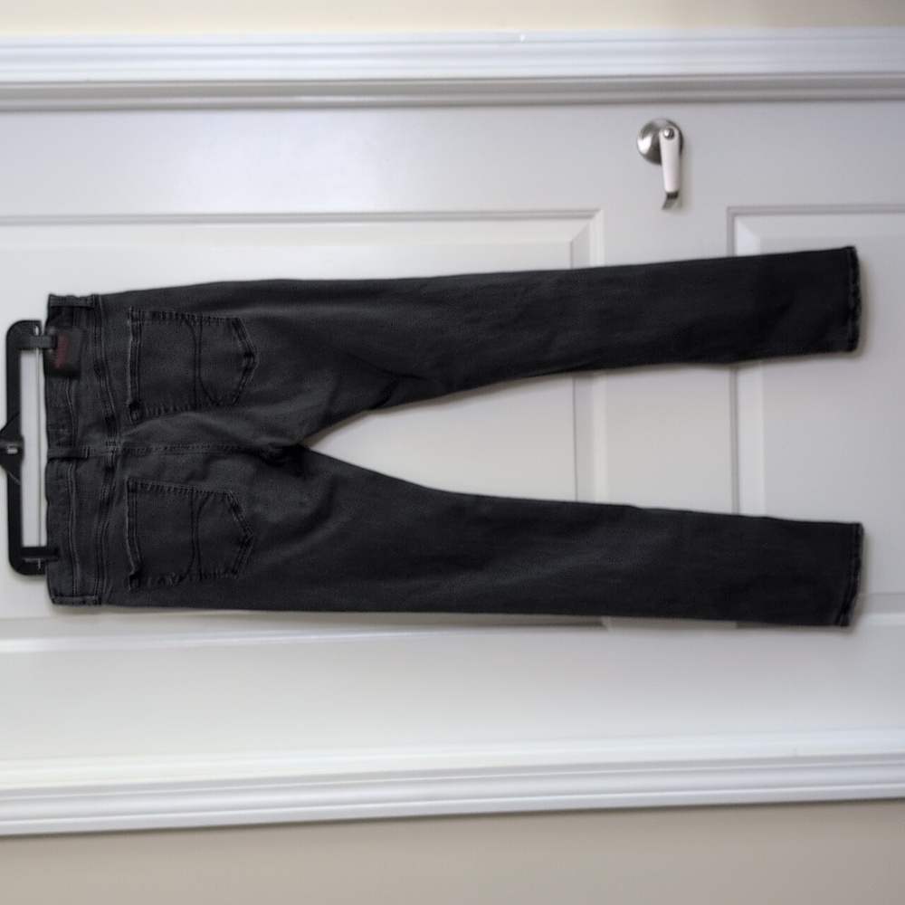 Hollister Stacked Skinny Jeans Black Distressed Red Plaid Knees 34x36 - Picture 7 of 12